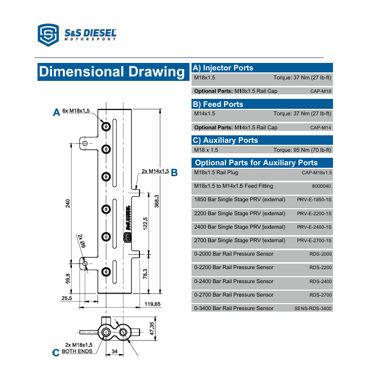 S&S 6.7L Cummins Double-Barrel Fuel Rail